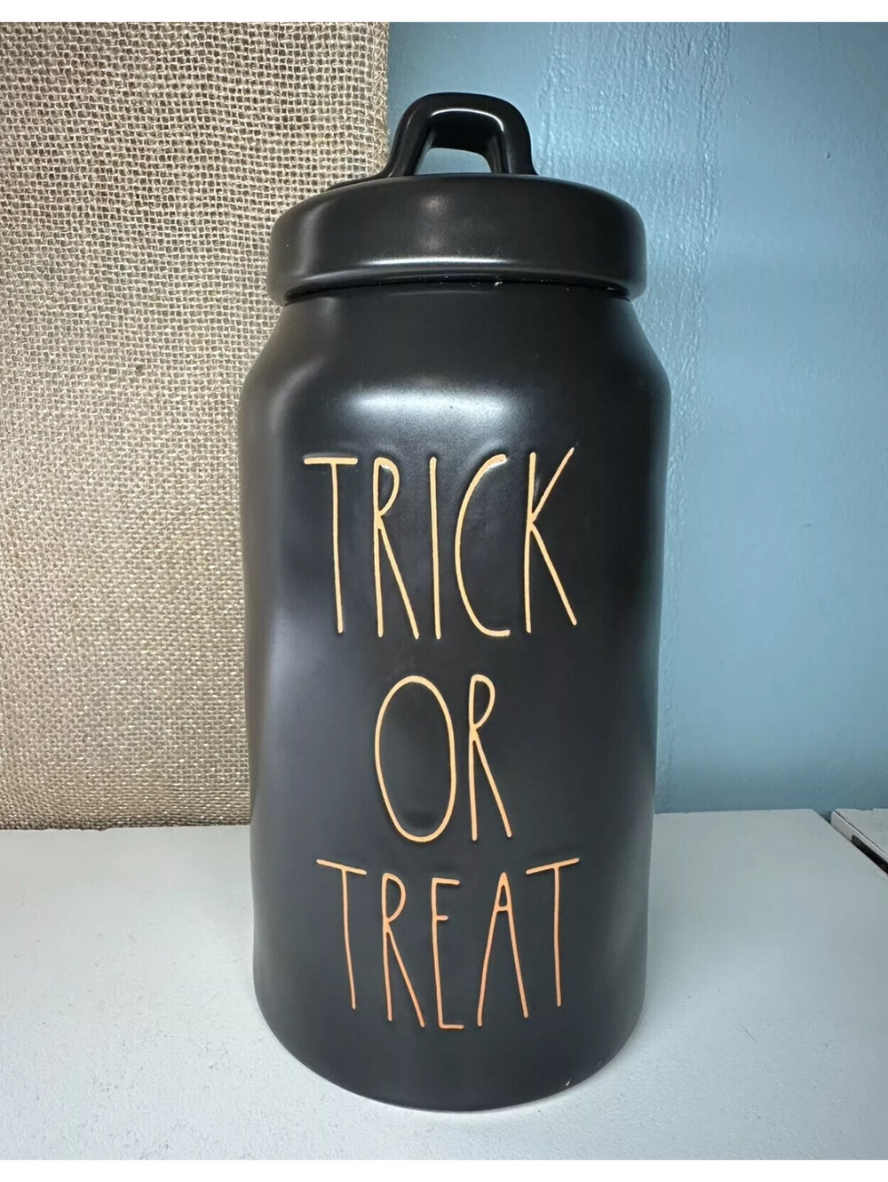 Rae Dunn Hocus Pocus Halloween TRICK OR TREAT Black Orange Tall Canister